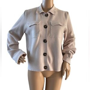 Tahari Sweater Collar Button Front Cardigan Tranquil Taupe